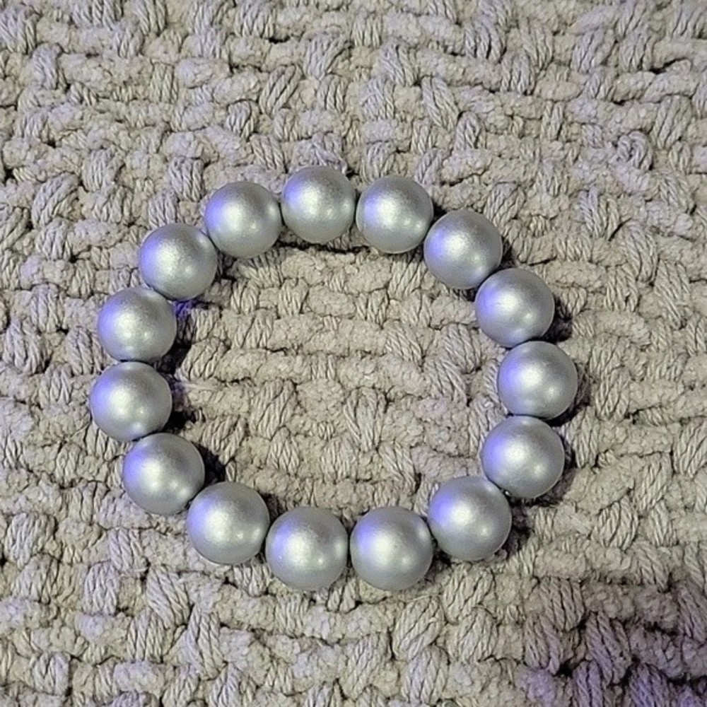 Gray Faux Pearl Beaded Stretchy Band Bracelet